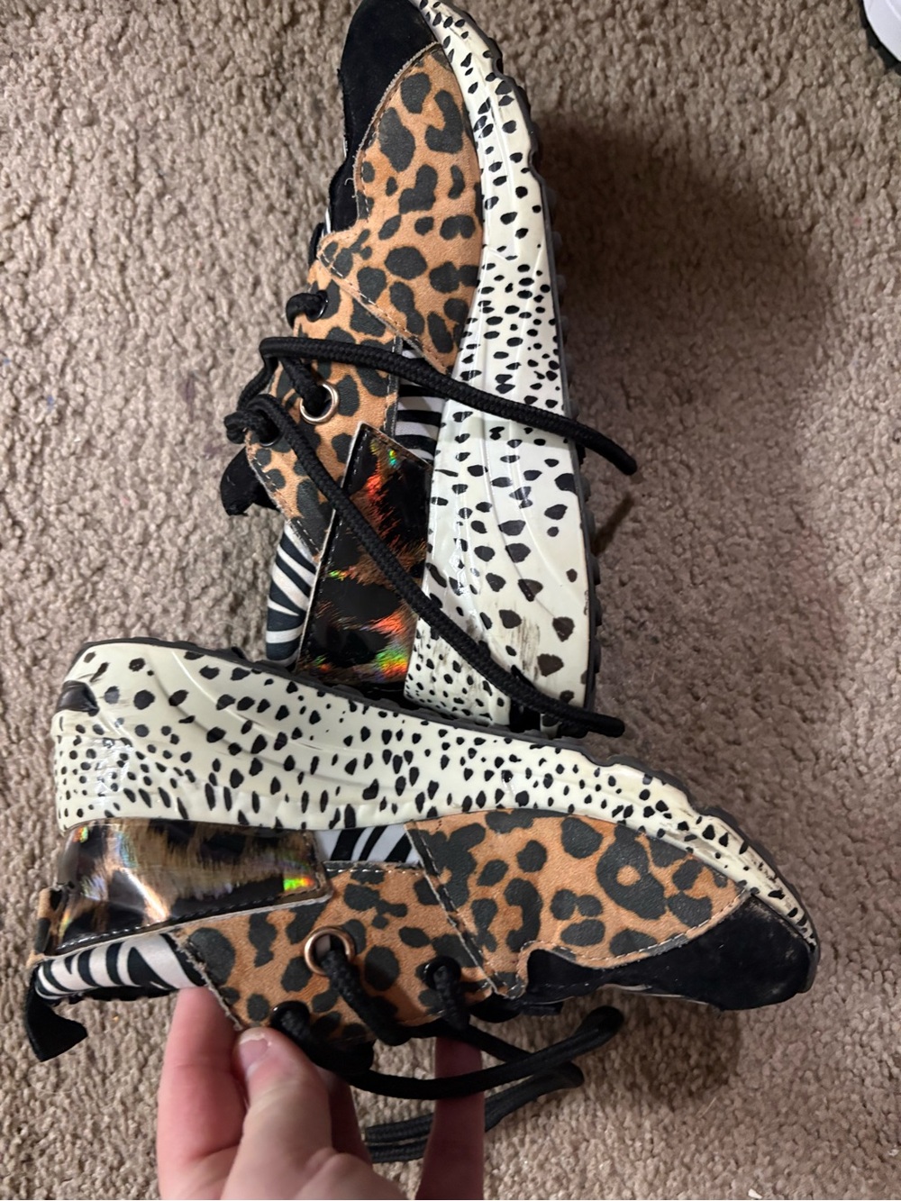 Steve Madden Kids Mixed Animal Print Sneakers - Black & Brown & White